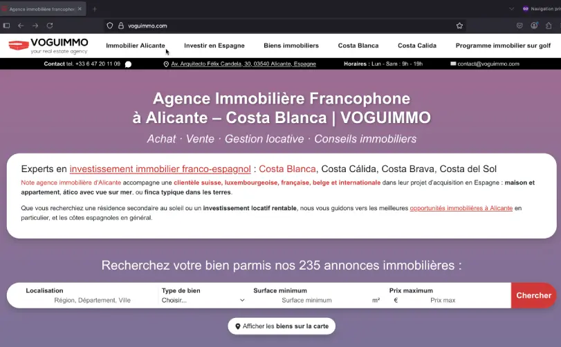 Agencia inmobiliaria Alicante, Costa Blanca - Interfaz web