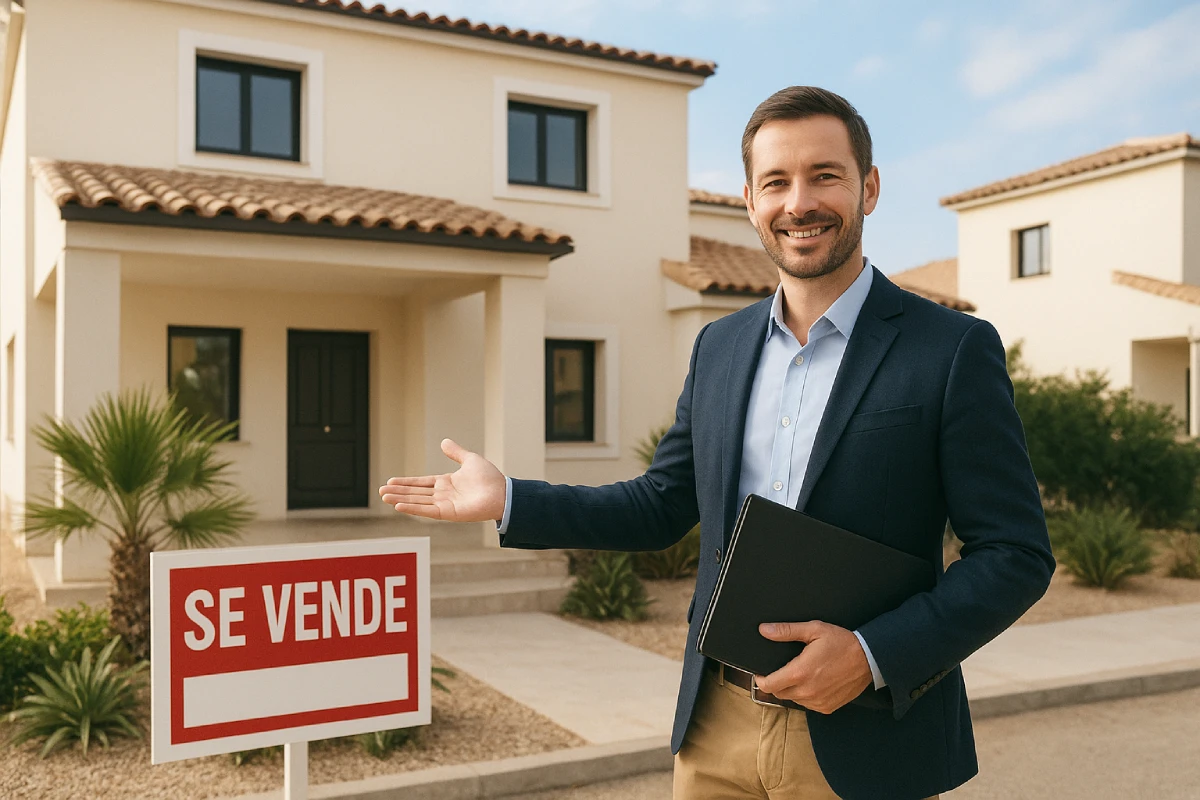 Agent immobilier autónomo en Espagne présentant une propriété, un exemple de profession libérale