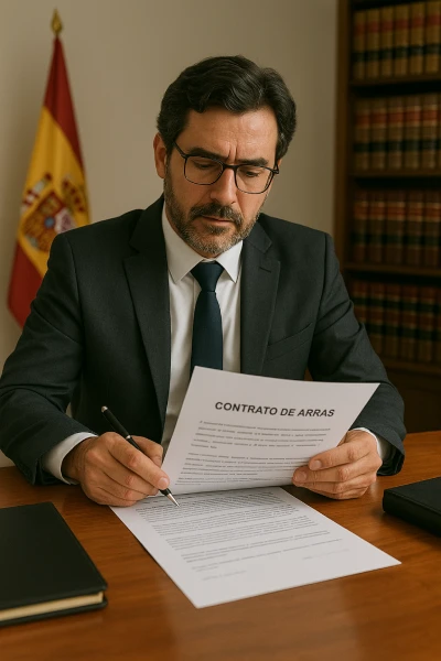 Avocat espagnol révisant un contrat d'achat immobilier (contrato de arras)