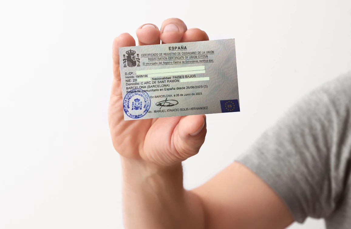 Exemple du Certificado de Registro de la UE, la 'carte verte' de résidence pour citoyens européens en Espagne