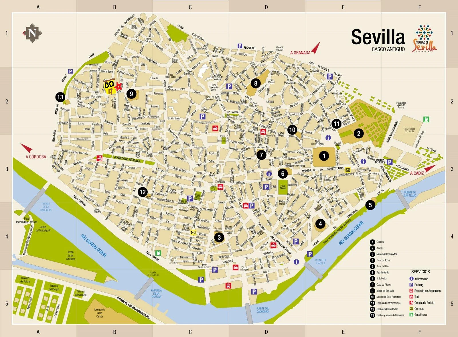 Carte des points d'intérêts de Séville
