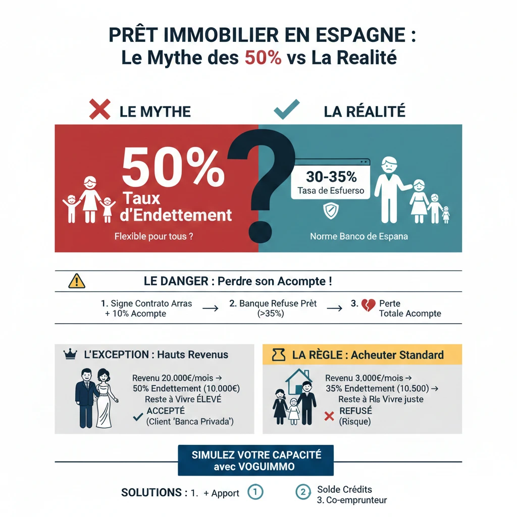Infographie comparant le mythe (50% pour tous) vs la réalité (35% pour la plupart, 50% pour les hauts revenus)