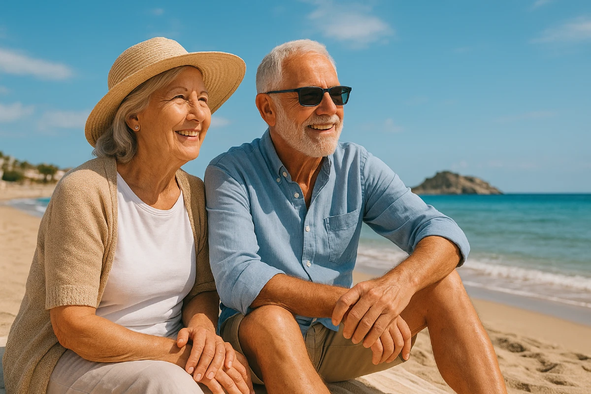 Couple de retraités profitant de leur retraite sur une plage de la Costa Blanca en Espagne