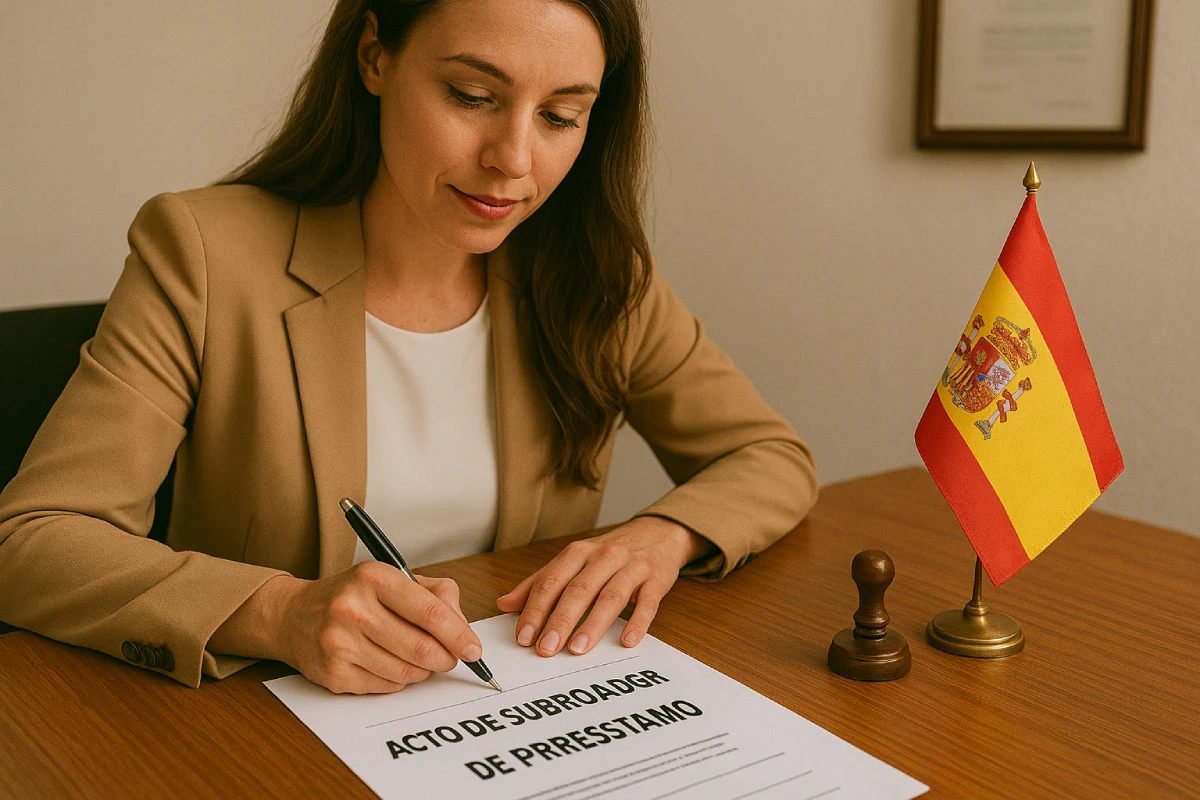 Signature de l'acte de subrogation de prêt immobilier chez un notaire en Espagne