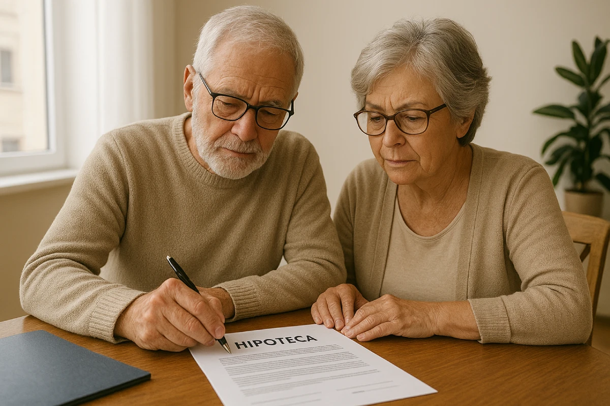 Signature d'un contrat de prêt hypothécaire (hipoteca) en Espagne par un couple senior