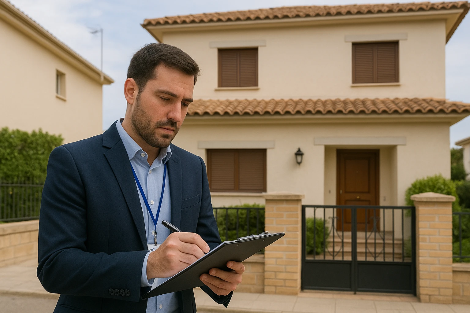 Un évaluateur (tasador) effectuant la tasación officielle d'une maison en Espagne pour la banque