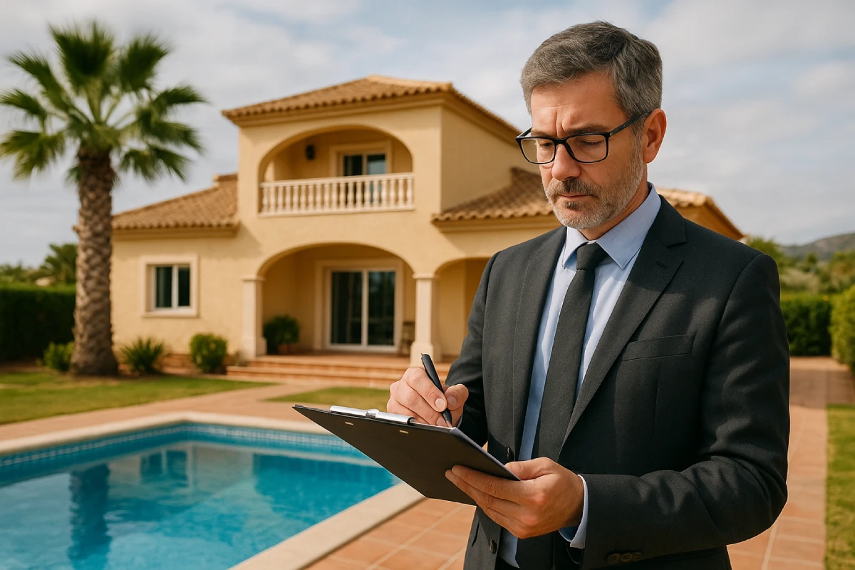 Expert réalisant la tasación officielle d'une villa en Espagne pour la banque