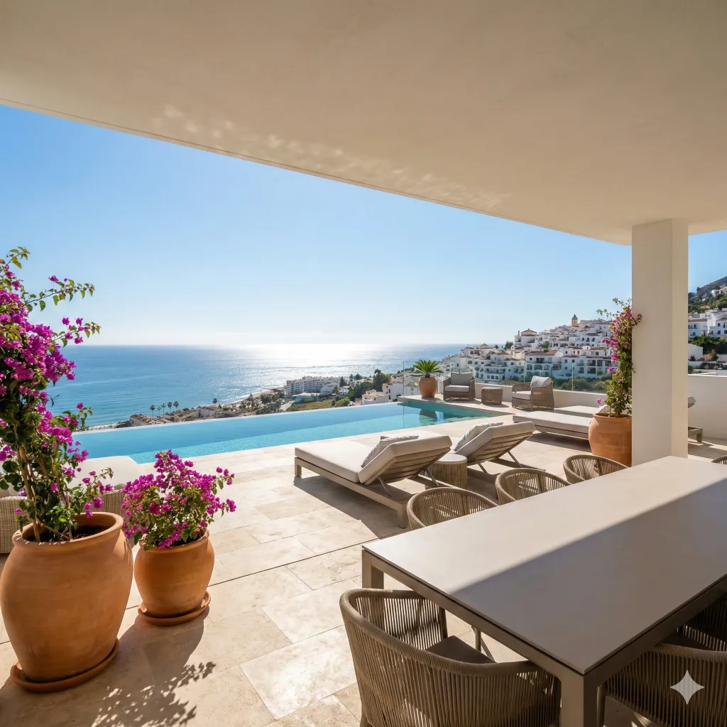 Sea view from a penthouse in Mijas, Malaga, Spain
