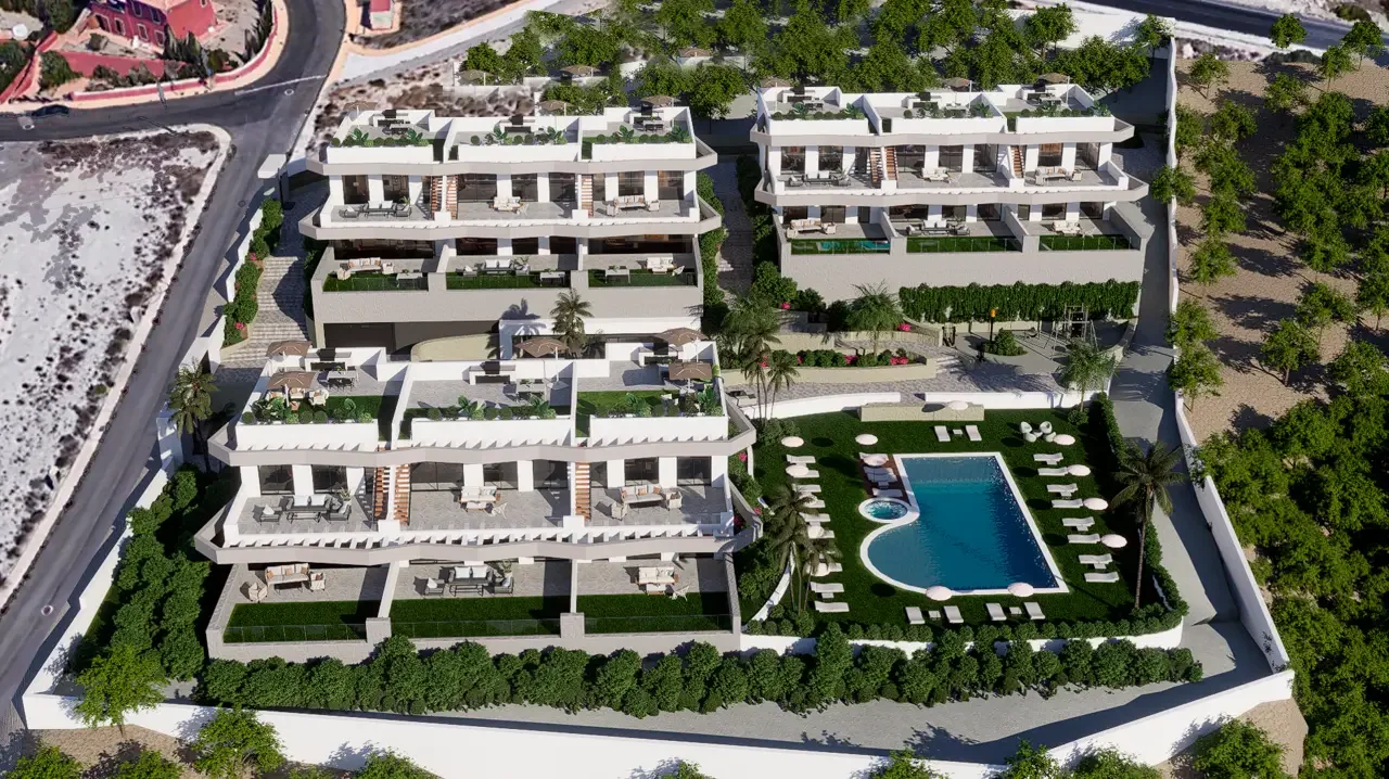Vue aerienne complexe immobilier Finestrat à ALicante