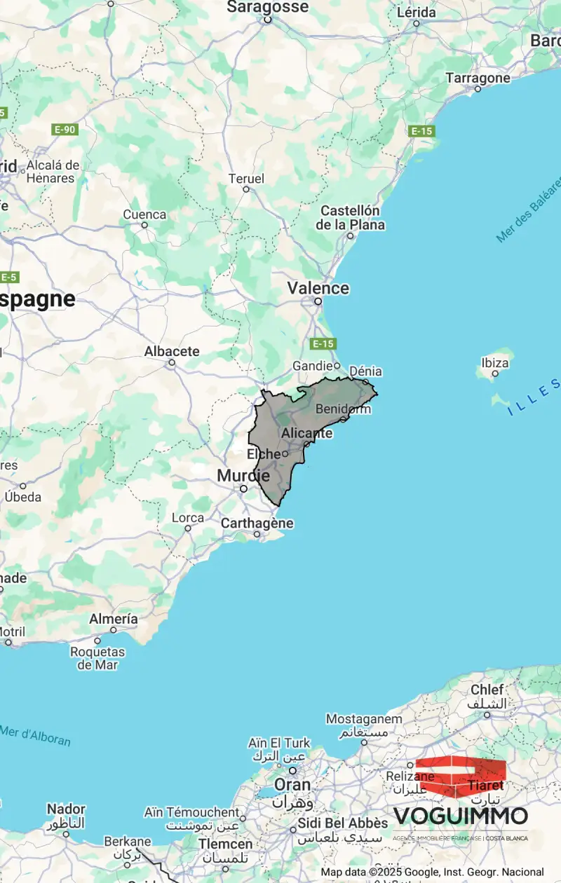 Mapa de la zona inmobiliaria de la provincia de Alicante